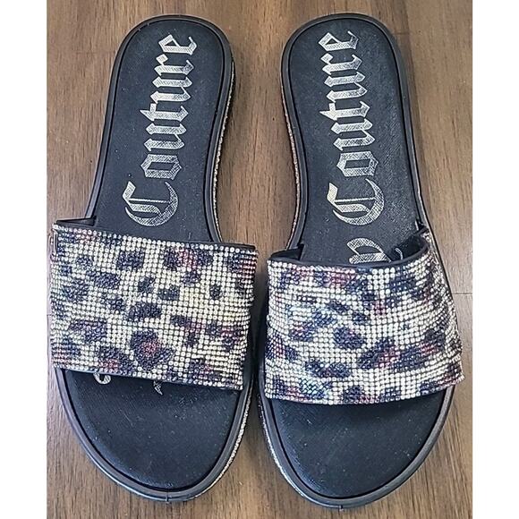 JUICY COUTURE Yippy Animal Print Slides – Black – Size 7.5 – Sandals GUC - Picture 1 of 8